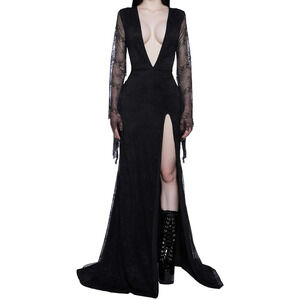 Dolls Kill Black Lace Vamp Dark Romantic Gothic Sexy Cosplay Maxi Dress Medium
